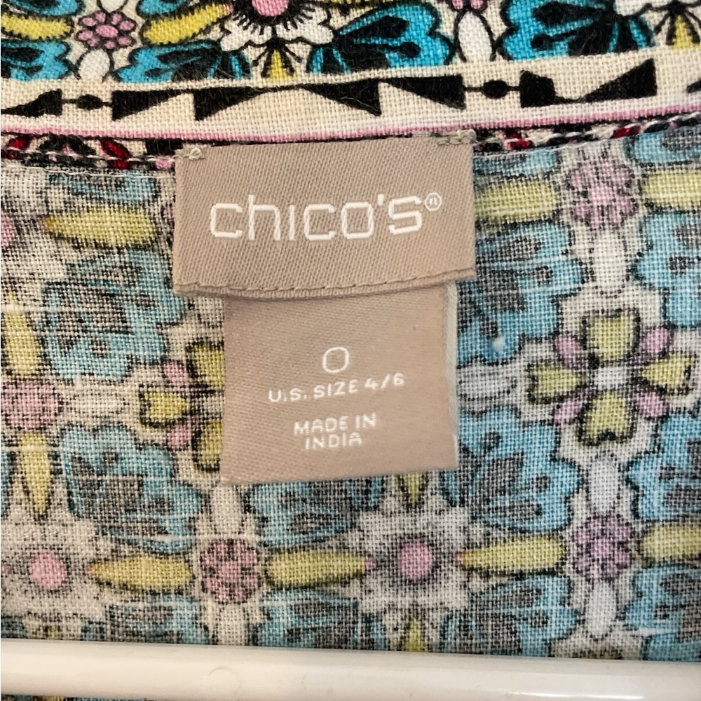 Chicos 100% Linen Open Duster Bohemian Patchwork … - image 3